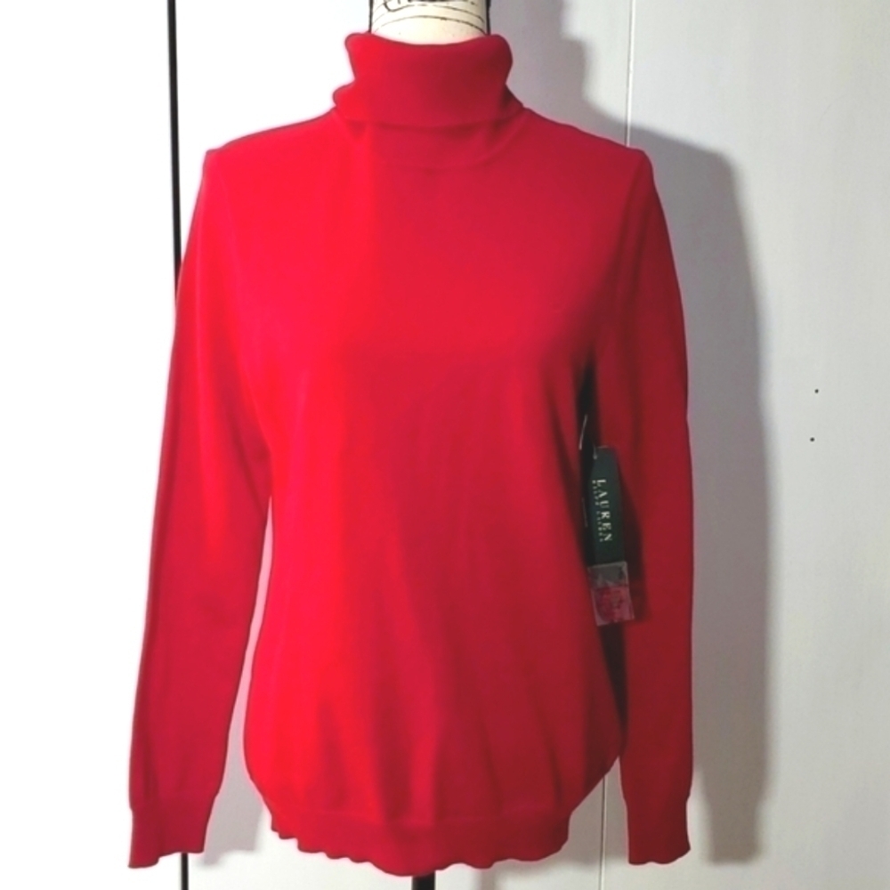 Lauren Ralph lauren| Red Cozy Preppy Knit Turtleneck Sweater Soft New Sz.L